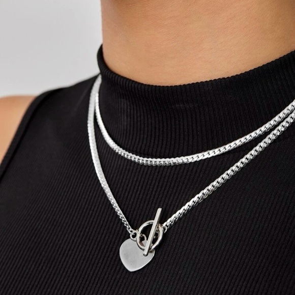 Heart Charm OT Buckle Layered Necklace - Picture 2 of 3